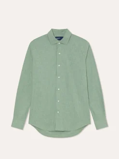Clearance Slim Fit Mélange Cotton Shirt with Open Collar Camisas Casuais