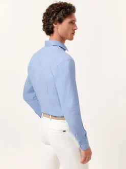 Clearance Slim Fit Mélange Cotton Shirt with Open Collar Camisas Casuais