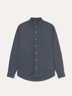 Clearance Slim Fit Mélange Cotton Shirt with Open Collar Camisas Casuais