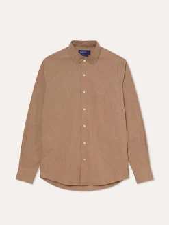 Clearance Slim Fit Mélange Cotton Shirt with Open Collar Camisas Casuais