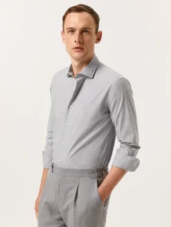 Clearance Slim Fit Mélange Cotton Shirt with Open Collar Camisas Casuais