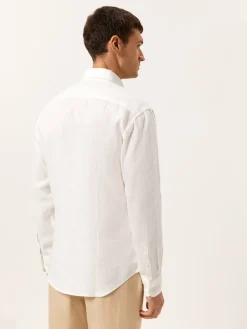 New Slim Fit Open Shirt in 100% Linen Camisas Casuais|Camisas Casuais