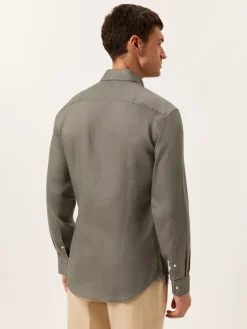 Slim Fit Open Shirt in 100% Linen Camisas Casuais|Camisas Casuais