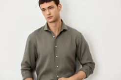 Slim Fit Open Shirt in 100% Linen Camisas Casuais|Camisas Casuais
