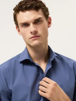 Best Slim Fit Overdye Poplin Shirt With Open Collar Camisas Casuais