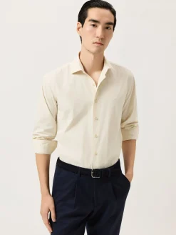Best Slim Fit Overdye Poplin Shirt With Open Collar Camisas Casuais