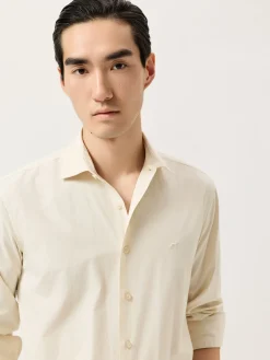 Best Slim Fit Overdye Poplin Shirt With Open Collar Camisas Casuais