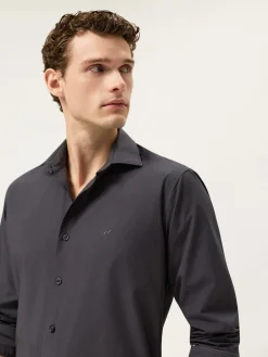 Best Slim Fit Overdye Poplin Shirt With Open Collar Camisas Casuais