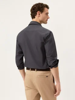 Best Slim Fit Overdye Poplin Shirt With Open Collar Camisas Casuais