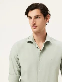 Best Slim Fit Overdye Poplin Shirt With Open Collar Camisas Casuais