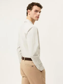 Best Slim Fit Overdye Poplin Shirt With Open Collar Camisas Casuais