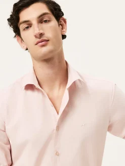 Best Slim Fit Overdye Poplin Shirt With Open Collar Camisas Casuais
