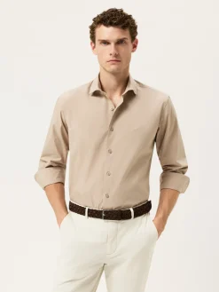 Best Slim Fit Overdye Poplin Shirt With Open Collar Camisas Casuais