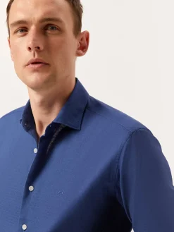 Online Slim Fit Pattern Jacquard Cotton Linen Shirt with Open Collar Camisas Casuais