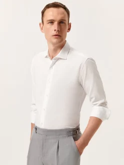 Discount Slim Fit Pattern Jacquard Cotton Linen Shirt with Open Collar Camisas Casuais