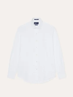 Discount Slim Fit Pattern Jacquard Cotton Linen Shirt with Open Collar Camisas Casuais