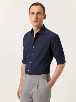 Best Slim Fit Piquet Structure Garment Dye Shirt with Open Collar Camisas Casuais