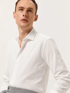Best Slim Fit Piquet Structure Garment Dye Shirt with Open Collar Camisas Casuais