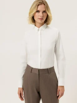 Online Slim Fit Plain Comfort Poplin Shirt With Pin Collar MULHER Camisas