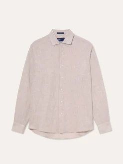 Slim Fit Plain Linen Shirt with Open Collar Camisas Casuais