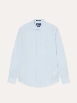 Slim Fit Plain Linen Shirt with Open Collar Camisas Casuais