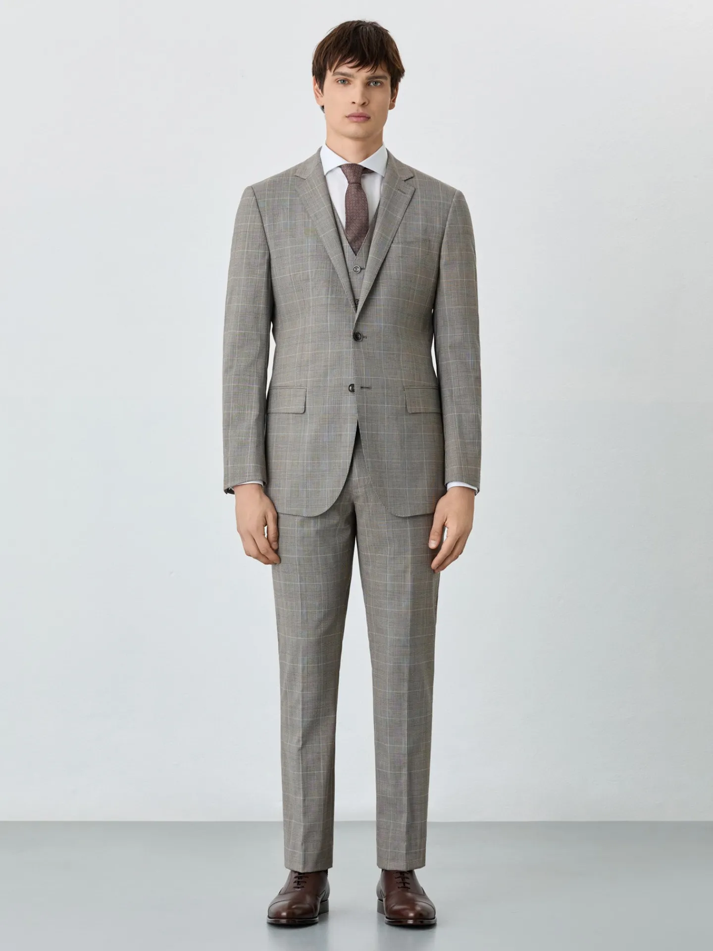Outlet Slim Fit Prince Of Wales 3 Pieces Suit In Wool-elastane Blend Fatos