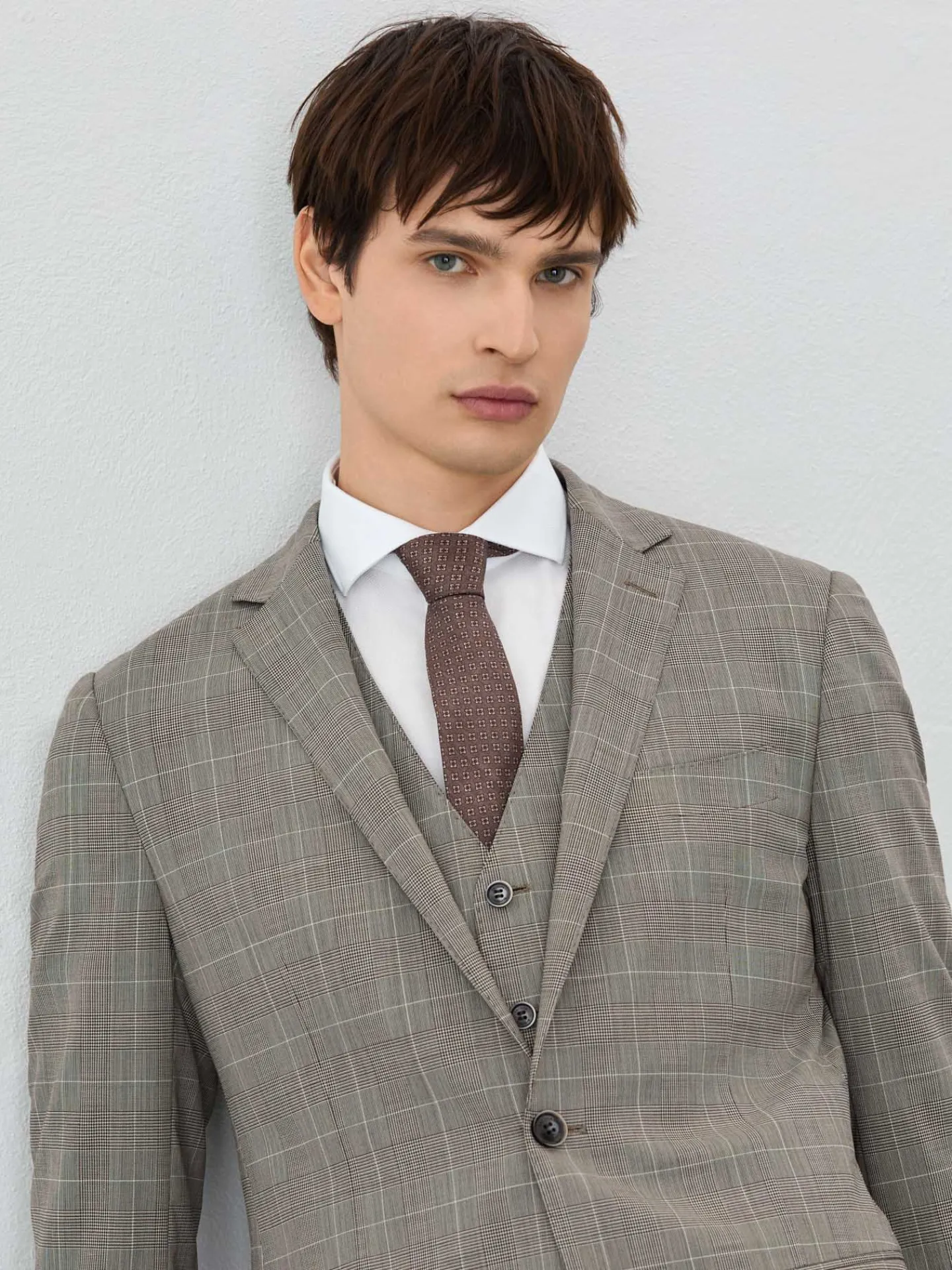 Outlet Slim Fit Prince Of Wales 3 Pieces Suit In Wool-elastane Blend Fatos