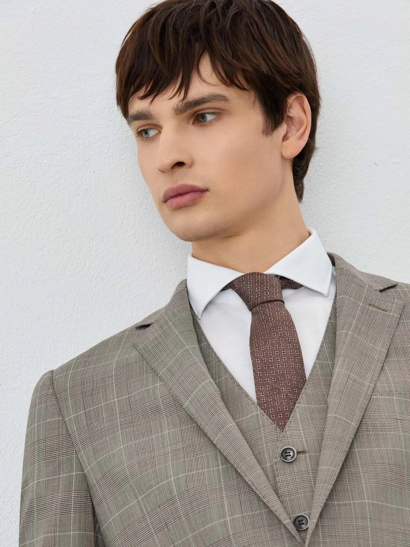 Outlet Slim Fit Prince Of Wales 3 Pieces Suit In Wool-elastane Blend Fatos