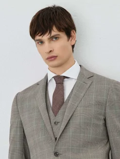 Outlet Slim Fit Prince Of Wales 3 Pieces Suit In Wool-elastane Blend Fatos
