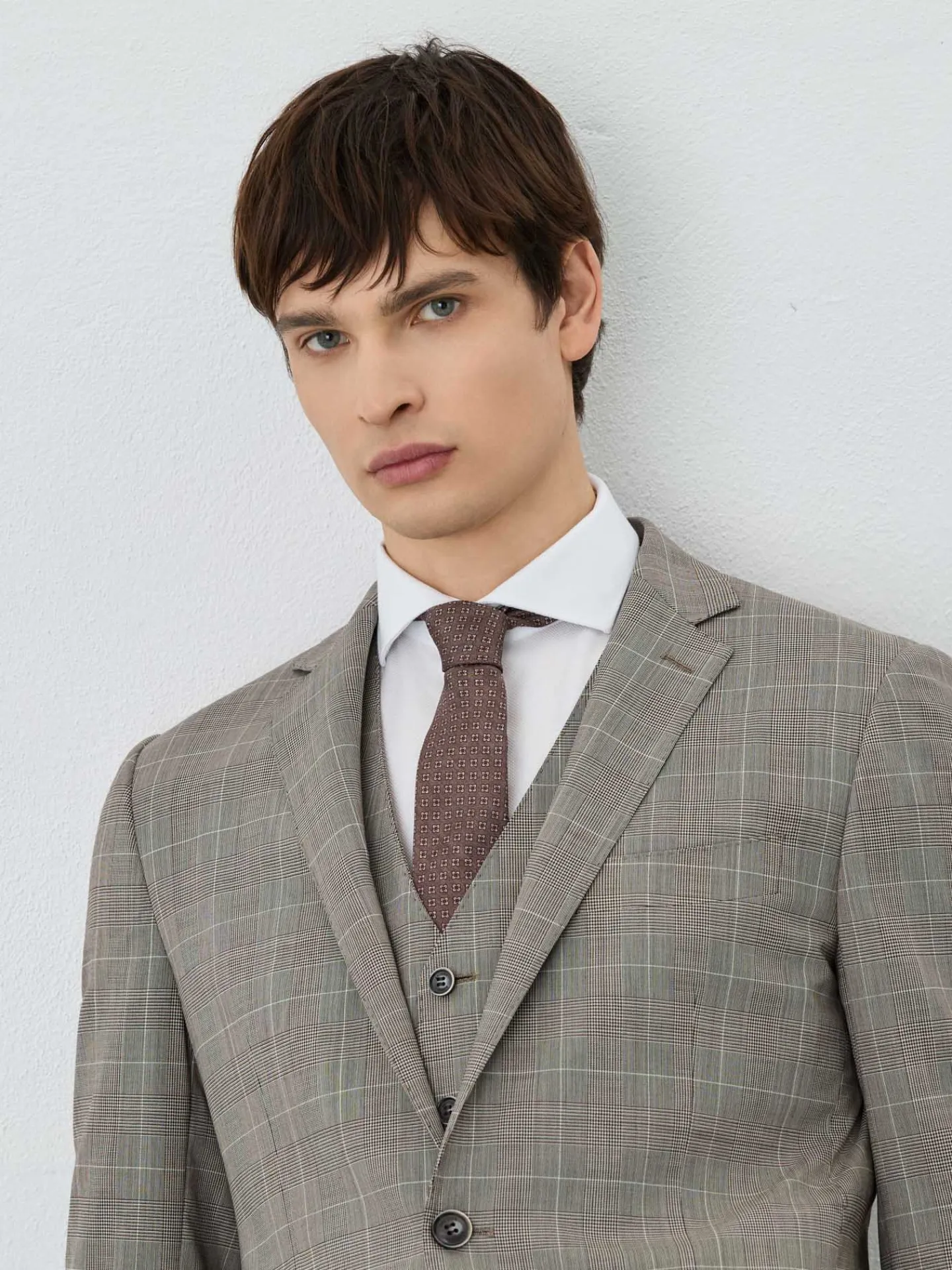 Outlet Slim Fit Prince Of Wales 3 Pieces Suit In Wool-elastane Blend Fatos