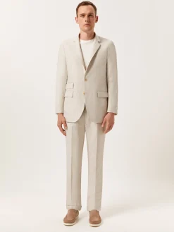 Slim Fit Prince of Wales Check Suit in Pure Linen Fatos
