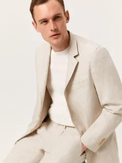 Slim Fit Prince of Wales Check Suit in Pure Linen Fatos