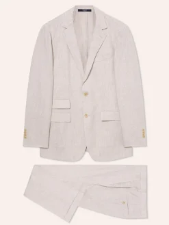 Slim Fit Prince of Wales Check Suit in Pure Linen Fatos