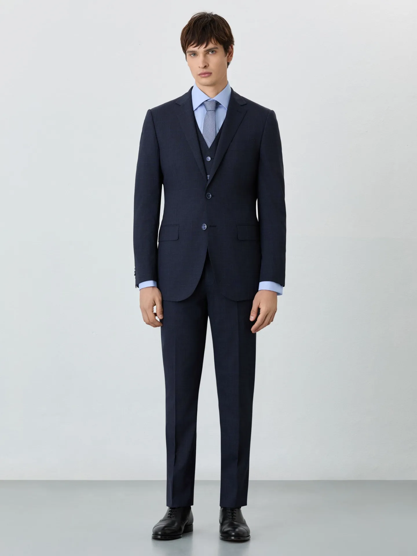 Online Slim Fit Prince Of Wales 3 Pieces Suit In Wool-elastane Blend Fatos