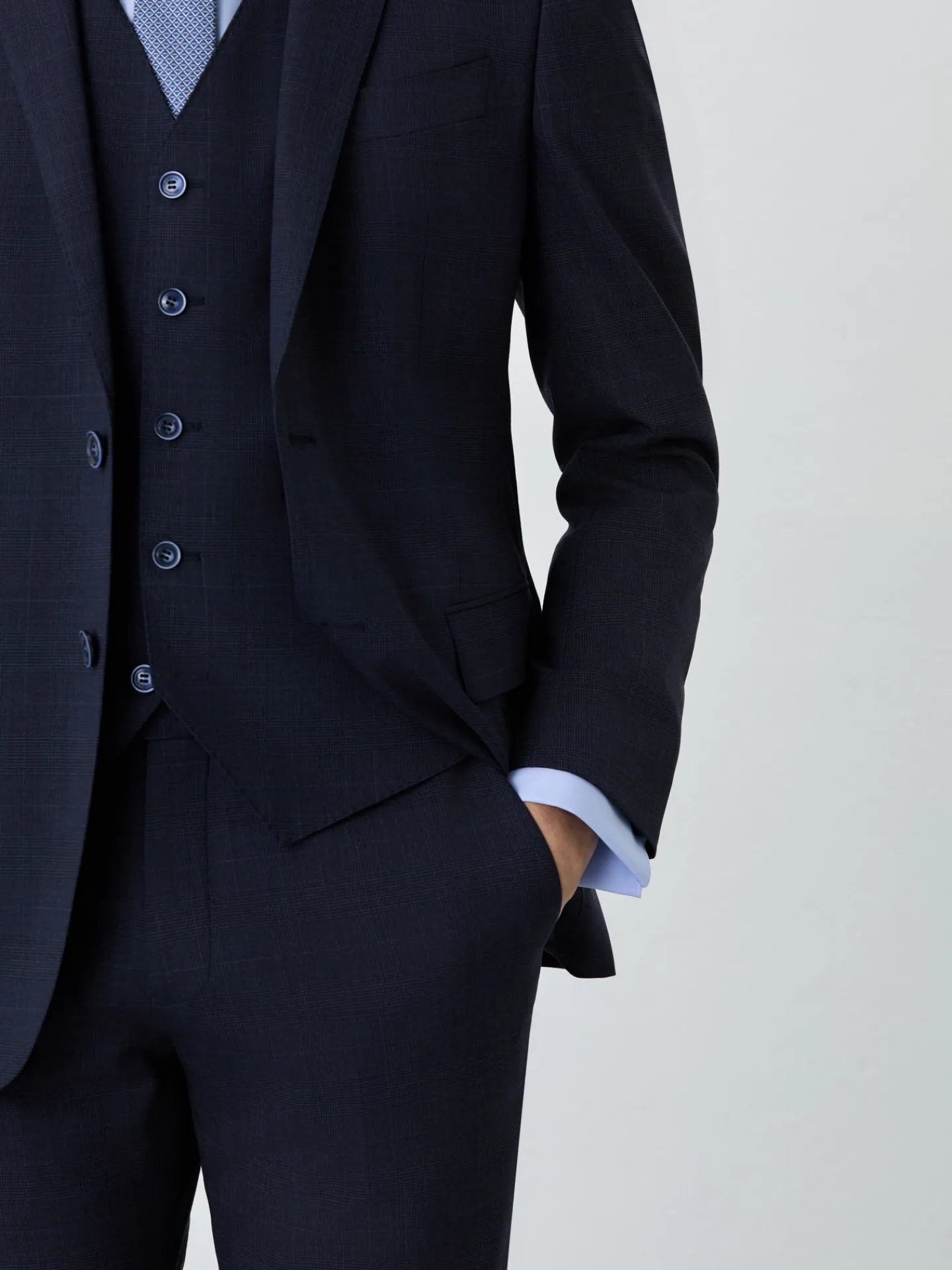 Online Slim Fit Prince Of Wales 3 Pieces Suit In Wool-elastane Blend Fatos