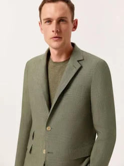 Outlet Slim Fit Prince of Wales Check Suit in Pure Linen Fatos