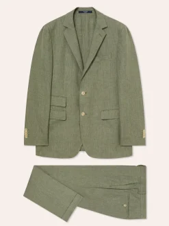 Outlet Slim Fit Prince of Wales Check Suit in Pure Linen Fatos