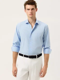 Slim Fit 120’s Cotton Shirt With Refined Stripe Pattern Camisas Casuais