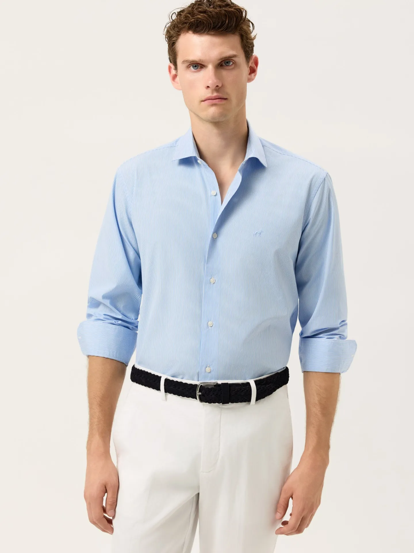Slim Fit 120’s Cotton Shirt With Refined Stripe Pattern Camisas Casuais