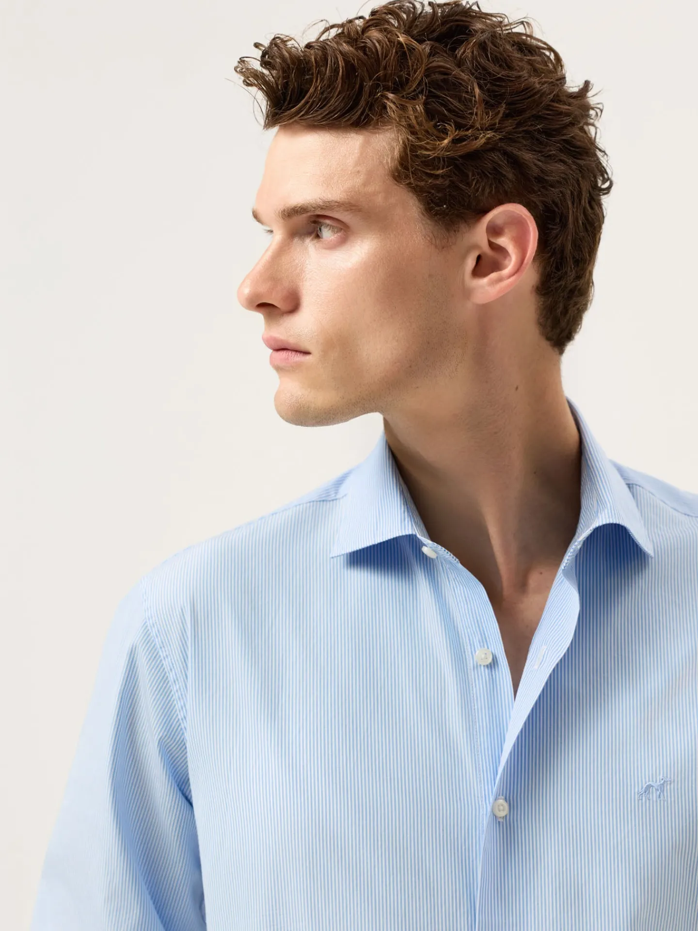 Slim Fit 120’s Cotton Shirt With Refined Stripe Pattern Camisas Casuais
