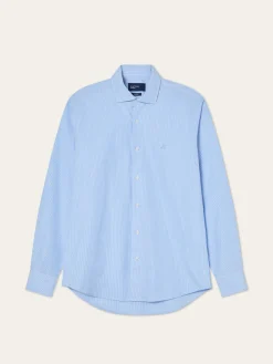 Slim Fit 120’s Cotton Shirt With Refined Stripe Pattern Camisas Casuais