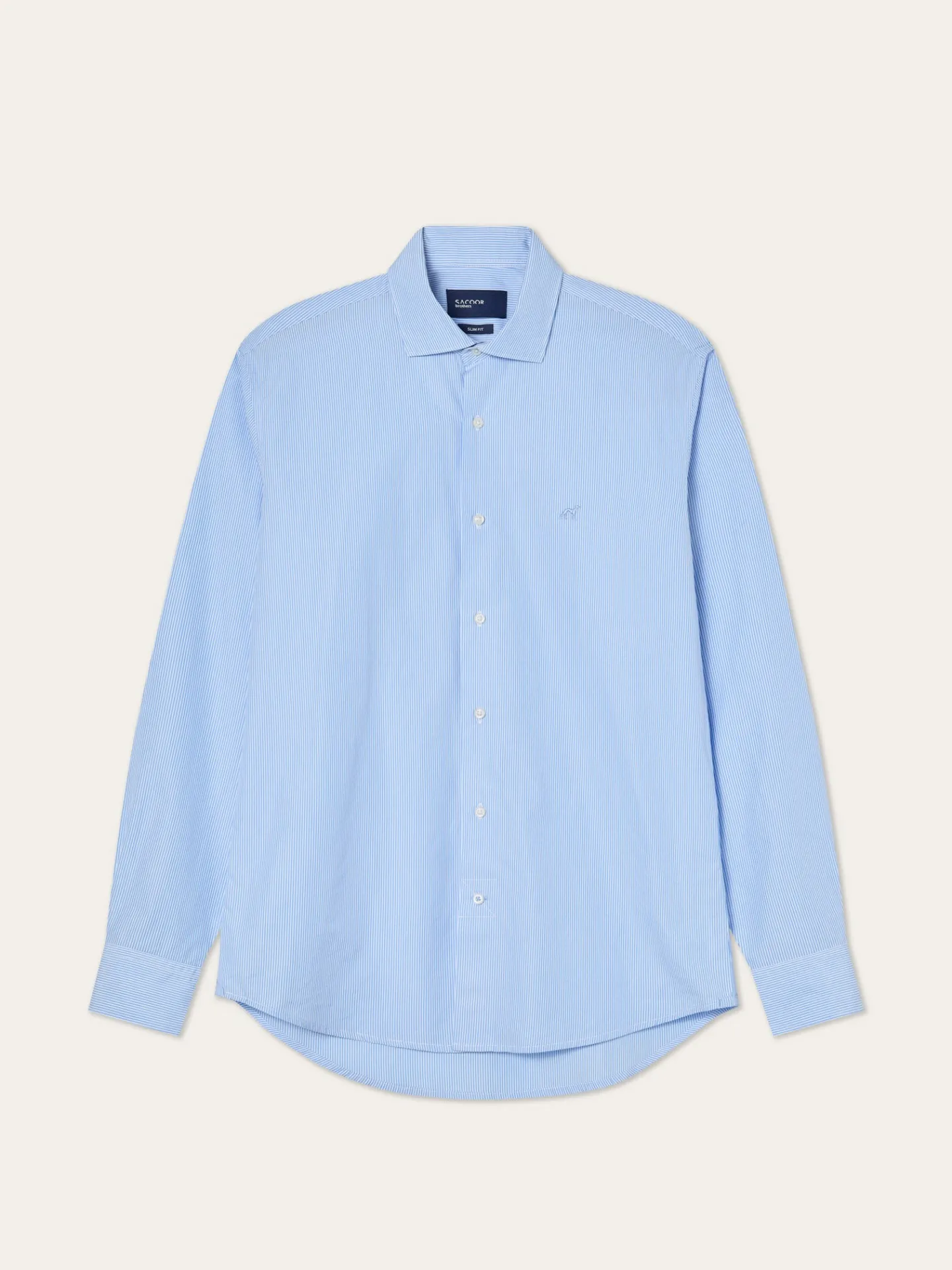 Slim Fit 120’s Cotton Shirt With Refined Stripe Pattern Camisas Casuais