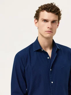 New Slim Fit Shirt In Jacquard Denim With Garment Wash Finish Camisas Casuais