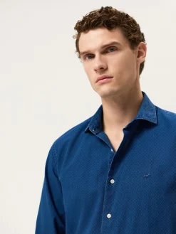 New Slim Fit Shirt In Jacquard Denim With Garment Wash Finish Camisas Casuais