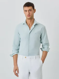 Online Slim Fit Shirt With Open Collar in Cotton-elastane Blend Camisas Casuais