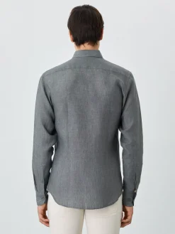 Sale Slim Fit Shirt With Open Collar In Linen Camisas Casuais