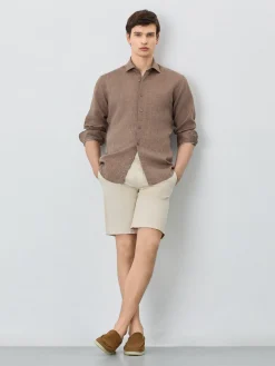 Sale Slim Fit Shirt With Open Collar In Linen Camisas Casuais