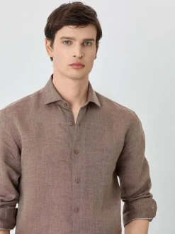 Sale Slim Fit Shirt With Open Collar In Linen Camisas Casuais