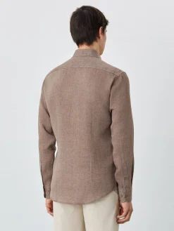 Sale Slim Fit Shirt With Open Collar In Linen Camisas Casuais