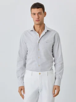 Hot Slim Fit Shirt With Open Collar In BCI Cotton With Checks Camisas Casuais